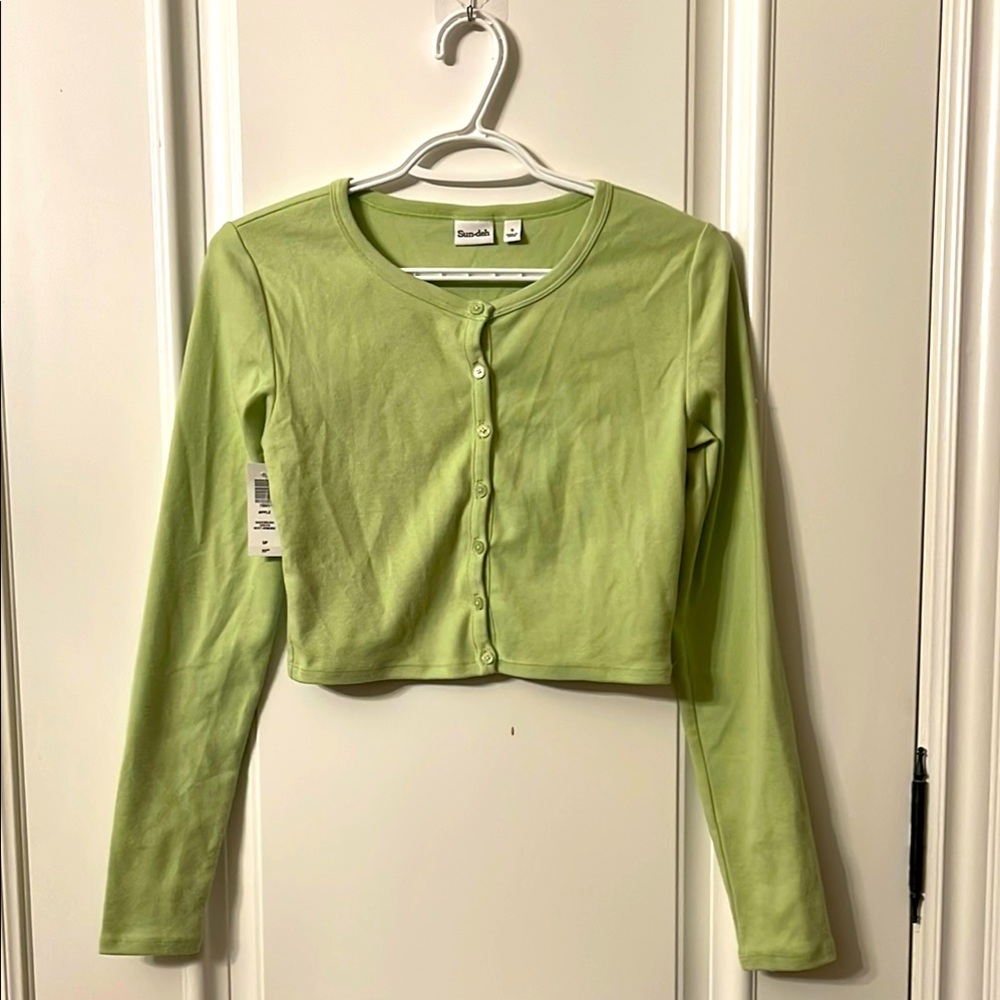 Aritzia Green Cropped Cardigan
